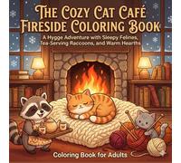 The Cozy Cat Café Fireside Coloring Book: Adult Relaxation with Sleepy Felines and Friends: A Hygge Adventure with Kawaii Cats, Tea-Serving Raccoons, and Knitting Kittens in Warm, Rustic Settings