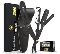 The Cut Factory Exquisita Line - Navaja de afeitar para hombre con cuchillas ultraafiladas de un solo filo, revestimiento negro mate, con bolsa de piel y caja de regalo