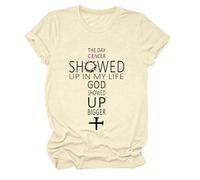 The Day Cancer Showed Up in My Life - Camiseta con cuello en V y texto "God Showed Up Bigger", Amarillo cremoso-1, S