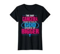 The Day Cancer Showed Up in My Life God Showed Up Bigger Camiseta gráfica económica, Mujer, Negro, S