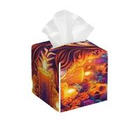 The Day Of The Dead Sugar Skull-Flower - Funda de piel sintética cuadrada para caja de pañuelos, organizador de papel para cocina, baño, dormitorio, tocador, encimera, mesitas de noche