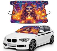 The Day Of The Dead Sugar Skull-Flower Print - Cubierta para parabrisas de coche para hielo y nieve, ajuste universal para la mayoría de los coches, protector de hielo multifuncional que mantiene la