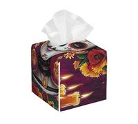 The Day Of The Dead Sugar Skull Flower Tissue Box Cover PU Leather Square Tissue Box Cover Case Case Case Paper Organizer Dispenser For Kitchen Bathroom Bedroom Vanity Countertop Night Stands