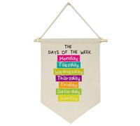 the Days of the Week Education - Christmas Gifts for Baby Kids Nursery Room Front Door -Canvas Hanging Flag Banner Wall Sign Decor - Prescho