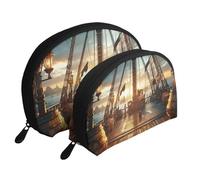 The Deck of A Pirate Ship - Bolsas de maquillaje impresas de 2 piezas portátil con diseño de concha de viaje, White, Talla única