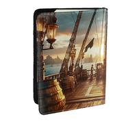 The Deck of A Pirate Ship - Funda para pasaporte, funda de viaje de piel sintética para pasaporte, organizador para hombres y mujeres, 6.5 pulgadas, Black, Talla única