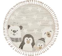 The Deco Factory Alfombra infantil redonda suave animales polares blanca 130x130