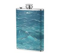 The Deep Blue Sea - Petaca de cuero de 8 onzas, termo de whisky de acero inoxidable para bebidas, juego de licor de bolsillo para hombres, boda, padrino de boda