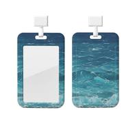The Deep Blue Sea - Soporte para tarjetas de identificación con cordón, protector vertical para tarjetas, carcasa rígida de ABS transparente, carrete retráctil para trabajo y oficina