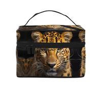 The Deep Eyed Leopard - Bolsa de cosméticos de viaje para mujer, (9 x 6.5 x 6.2 pulgadas), bolsa de cosméticos portátil de gran capacidad, bolsa de cosméticos grande para niñas, Negro -, Talla única