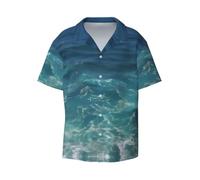 The Deep Ocean - Camisa de manga corta con cuello cubano para hombre, con botones, informal, para vacaciones en la playa, Negro, Medium-5X-Large