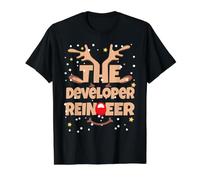The Developer - Pijama Divertido de Navidad con Renos Camiseta gráfica económica, Hombre, Negro, S