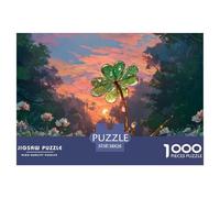 The Dew on The Four-Leaf Clover Is Shining 1000 Pcs Premium-Karton Puzzle Glistening Clover Stressabbau Kreatives Spiel Puzzles Als Wohnaccessoires 38x26cm/1000pcs