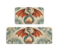 The Dragon In The Hourglass - Juego de 2 tapetes de cocina acolchados cómodos para decoración del hogar, tapetes de cocina para suelo, antideslizantes, lavables, para lavandería, 43 x 119 cm + 43 x 76