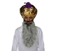 The Dragons Den Disfraz de sultán árabe indio dorado con turbante y barba Bollywood para adultos [gris]