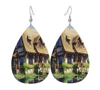 The Dream Comic House - Pendientes de piel con forma de lágrima para mujer, aretes colgantes ligeros de PVC, ganchos de plata 925, impresiones de doble cara, regalo hipoalergénico