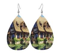 The Dream Comic House - Pendientes de piel con forma de lágrima para mujer, aretes colgantes ligeros de PVC, ganchos de plata 925, impresiones de doble cara, regalo hipoalergénico