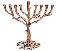 The Dreidel Company Árbol de la Vida Menorá con Acabado Dorado rústico para Hanukkah (Acabado de Cobre rústico)