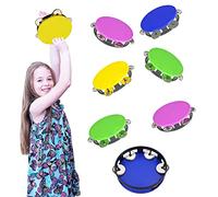 The Dreidel Company Panderetas de mano para niños, pandereta de 5.5 pulgadas de colores surtidos, anillo de metal, cascabeles de percusión, instrumento de mano educativo musical, banda para niños