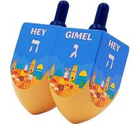 The Dreidel Company Paquete de 2 Dreidels de madera de Jerusalén extragrandes, Let's Play Dreidel The Hanukkah, juego de 2 unidades