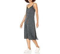 The Drop Ana Silky vestido de cuello en V Midi Slip para Mujer, Blanco y lunares negros, M