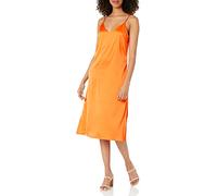 The Drop Ana Silky vestido de cuello en V Midi Slip para Mujer, Naranja Fuego, Large