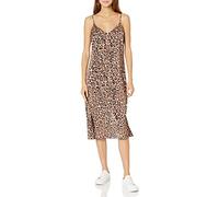 The Drop Ana Vestido de estilo lencero de largo medio y efecto de seda con cuello de pico Mujer, Estampado de leopardo, M