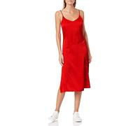The Drop Ana Vestido de estilo lencero de largo medio y efecto de seda con cuello de pico para Mujer, Rojo, L