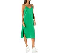 The Drop Ana Vestido de estilo lencero de largo medio y efecto de seda con cuello de pico para Mujer, Verde Esmeralda, S
