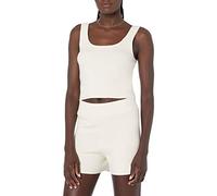 The Drop Angelica Top Corto Supersuave de Tirantes y Cuello Redondo para Mujer, Blanco Whisper, XS