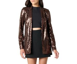 The Drop Blake Blazer Largo para Mujer, Lentejuelas Chocolate, L