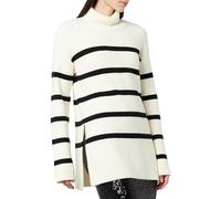 The Drop Camilla Jersey de Cuello Alto y Hombro Caído para Mujer, Blanco Whisper/Negro, S