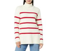 The Drop Camilla Jersey de Cuello Alto y Hombro Caído para Mujer, Blanco Whisper/Rojo Cereza, L