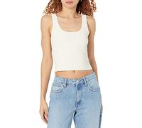 The Drop Camiseta para Mujer, Femi Corta Acanalada sin Mangas con Cuello Redondo, Blanco Whisper, XS