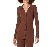 The Drop - Cárdigan abotonado Constance para mujer, en punto acanalado, XL (color marrón chocolate)