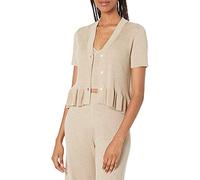 The Drop Catalina Cárdigan de Punto Acanalado con Volante Peplum para Mujer, Heather Sand, 4XL Grande