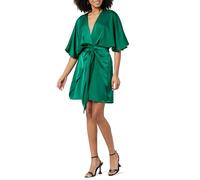 The Drop Estelle Minivestido con Lazo Frontal y Escote de Pico Profundo para Mujer, Verde Malaquita, S