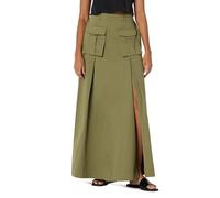 The Drop Falda para Mujer, Larga con Abertura, Verde Oliva Martini, por @ieshathegr8, M