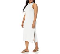 The Drop Gabriela Maxivestido de Punto de Cuello Cerrado con Falda Evasé y Raja Lateral para Mujer, blanco (whisper white), Small