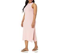 The Drop Gabriela Maxivestido de Punto de Cuello Cerrado con Falda Evasé y Raja Lateral para Mujer, Rosa Hielo, M