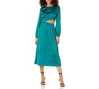 The Drop Jacob Vestido Midi Sedoso de Manga Larga Con Cut-out Discreto para Mujer, Verde Azulado Pacific, XXS