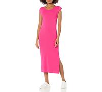 The Drop Laila Vestido Midi de Punto con Detalle Retorcido en la Espalda y Hombreras para Mujer, Rosa Intenso, S
