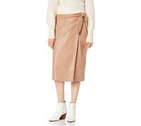 The Drop Manon Falda Midi Cruzada de Piel Sintética para Mujer, Camel, XXS