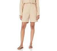 The Drop Millie Bermuda Holgada Larga Plisada de Lino para Mujer, Hummus, XS