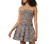 The Drop Rosita Cropped Smocked Halter Top Corto, Chocolate/Whisper White Daisy Print, XXS