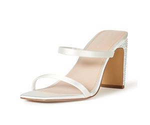 The Drop Sandalias para Mujer, Avery Tacón Alto Dos Tiras Punta Cuadrada, Marfil Satinado/Pedrería, 39.5 EU