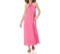 The Drop Shaana Vestido Largo a Rayas con Cuello Halter para Mujer, Rosa Chillón, M