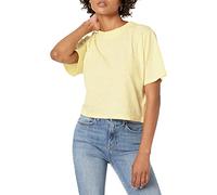 The Drop Sydney Camiseta de manga corta con cuello redondo y bajo corto para Mujer, Amarillo pastel, XS