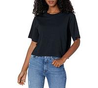 The Drop Sydney Camiseta de manga corta con cuello redondo y bajo corto para Mujer, Negro, XXS