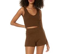 The Drop Sylvie Double V-neck Textured Rib Cropped Sweater Tank para Mujer, Grano de Café, XXL